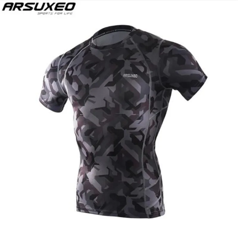 

ARSUXEO Sport Shirt Men Short Sleeve Elastic Quick Dry Compression T Shirt Base Layer Running Shirt GYM Wear Fitness Sportswear