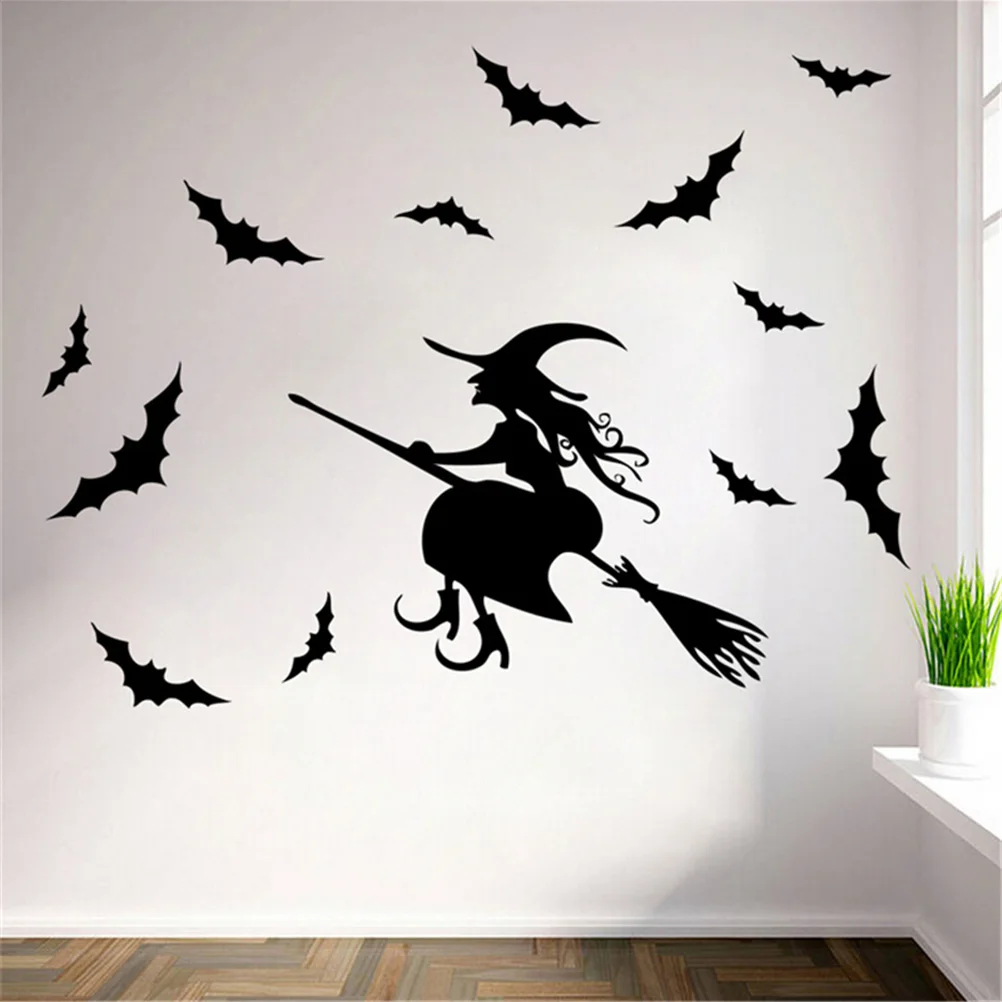 Kids Rooms Halloween Black Witch Bat Wall Sticker Paper Art Removable