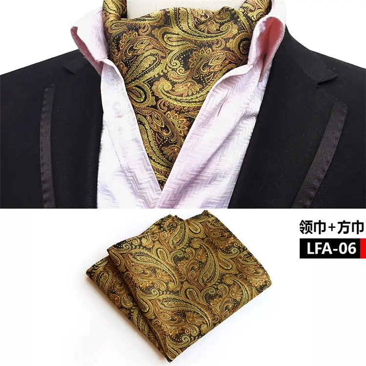 2 Pcs/Set Luxury Men Formal Scarf Set Woven Paisley Ascots Scarves with Handkerchief mens white scarf Scarves