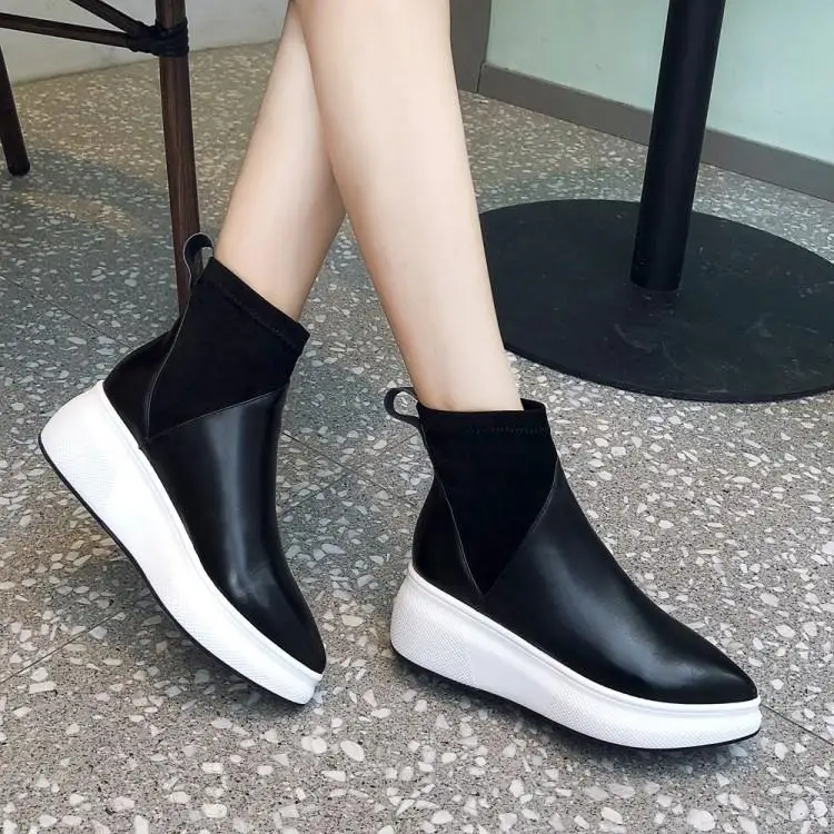 

Patchwork Suede Leather Women Ankle Boots Round Toe Platform Flat Rubber Heel Slip On Lady Botas Concise Casual Shoes Girl