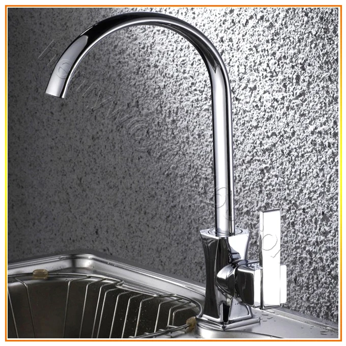 

L16396 - Luxury Deck Mounted Chrome Color Square Hot & Cold Water Kitchen Mixer