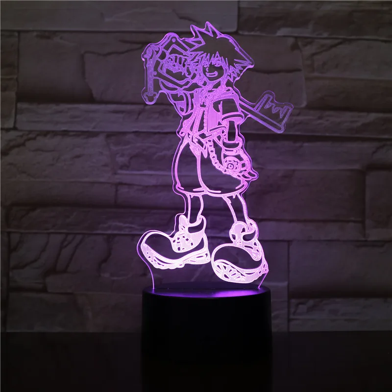 Sora Рисунок USB светодиодный 3d-ночник многоцветный RGB декоративные огни для мальчиков детская игра "Подарки" Королевство Сердца настольная лампа прикроватная