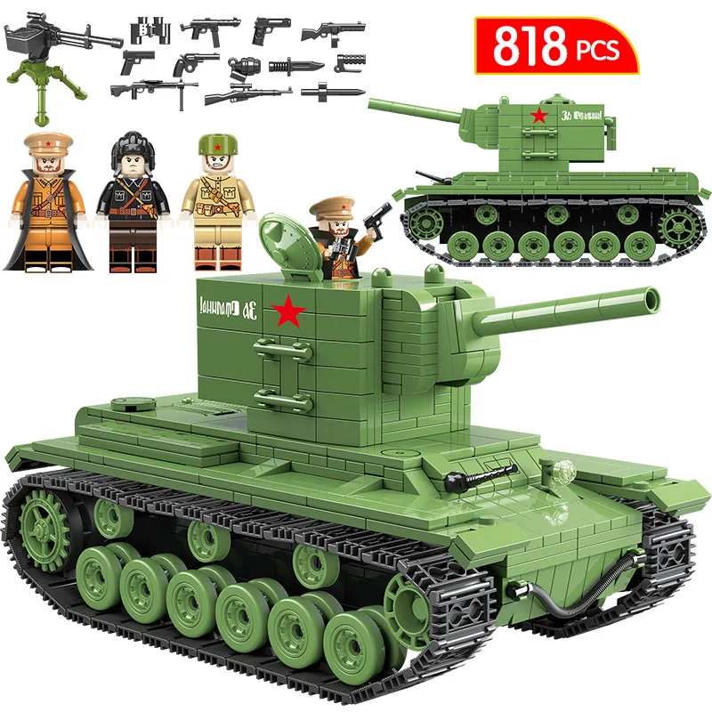 

818PCS City Military KV 2 Heavy Panzer Tank Building Blocks Compatible Legoingly WW2 Soviet Tank Police Bricks Toys for Boys