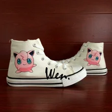 Вэнь ручная роспись обувь дизайн пользовательские аниме кроссовки Покемон Карманный Монстр Jigglypuff Мужские Женские высокие холщовые кроссовки