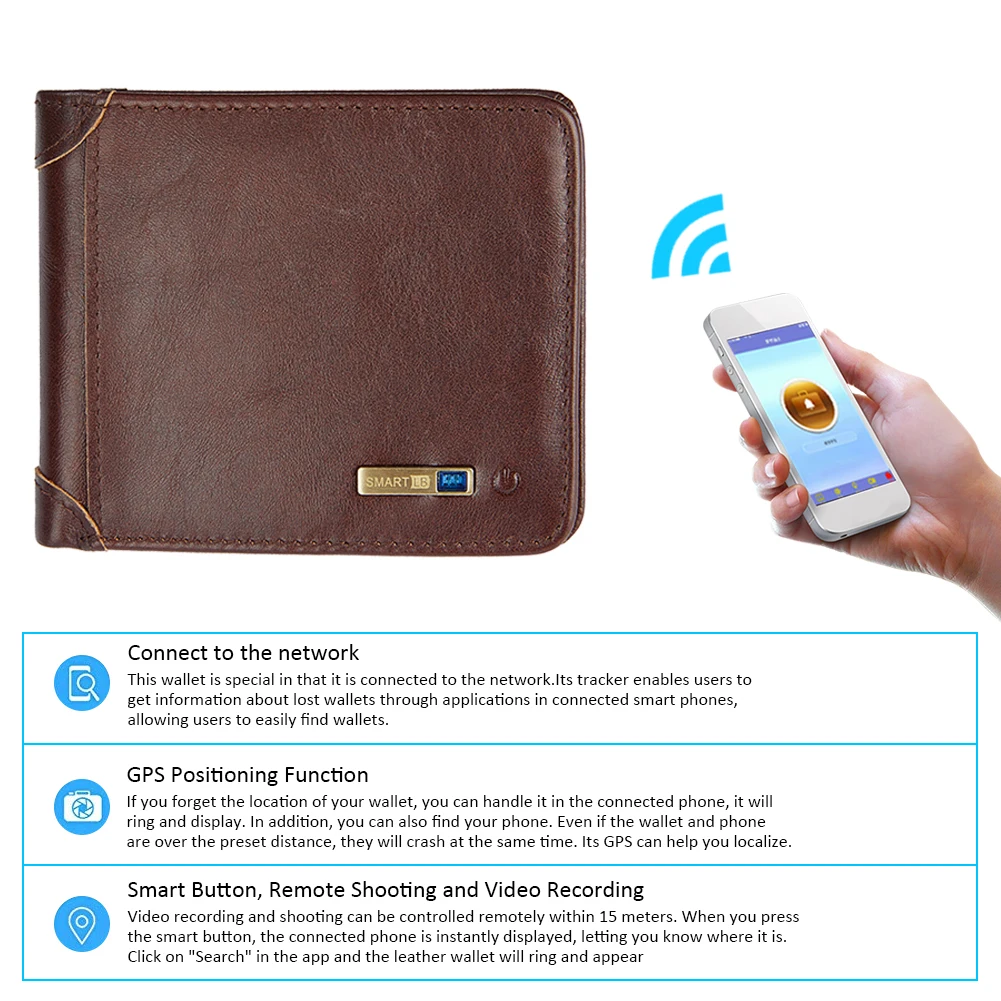 Высококлассный кожаный кошелек для мужчин Bluetooth Smart Tracker gps перезаряжаемая карта кошелек ПУ, кожаная монета кошелек подарок на день рождения