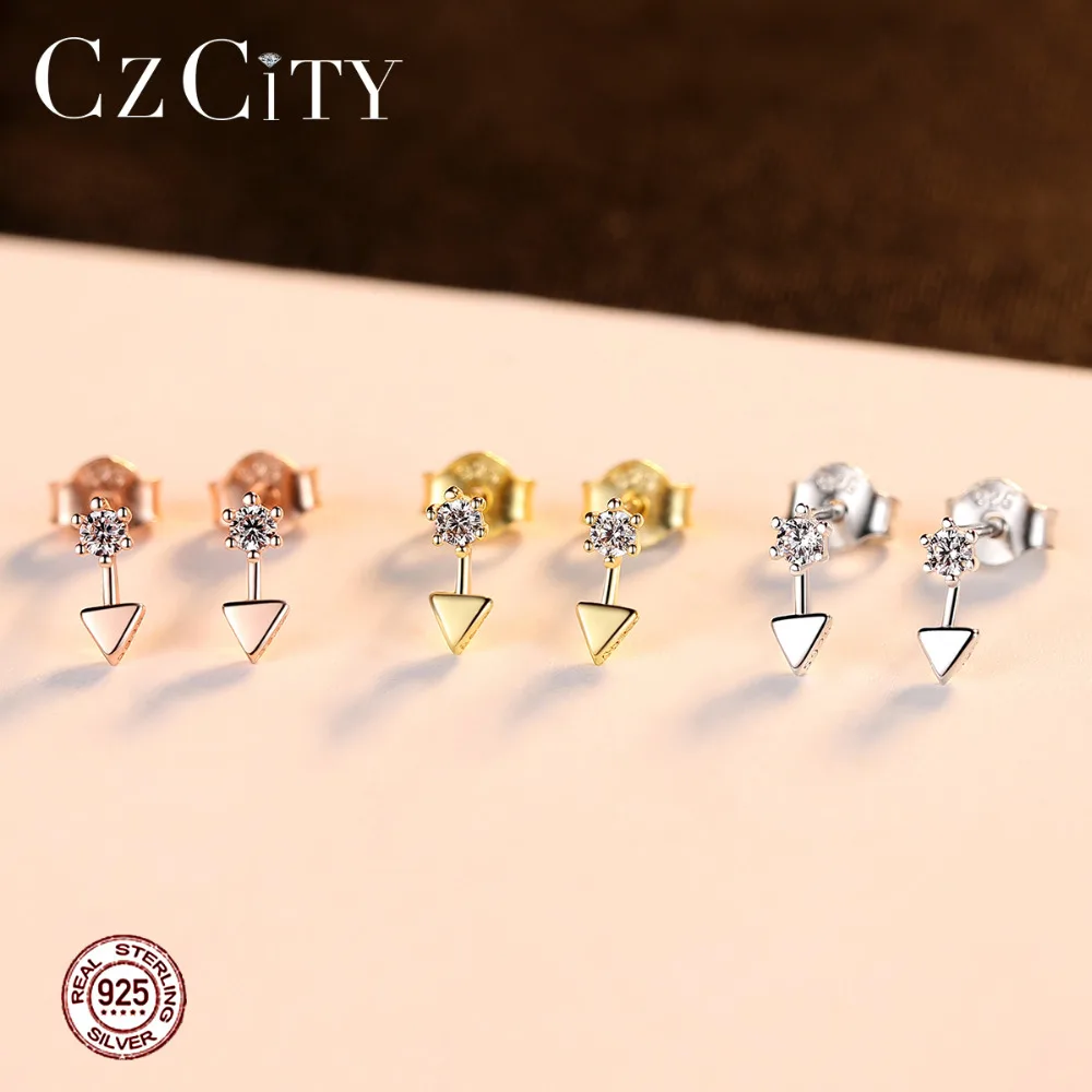 CZCITY 18K Позолоченные 925 стерлингового серебра в виде маленьких треугольников