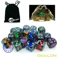 Bescon Mineral Rocks GEM VINES 6 Sides 16MM Dice Set 20 Pack, 5/8"  D6 Mineral Rock Dice Set in Assorted Colors 1