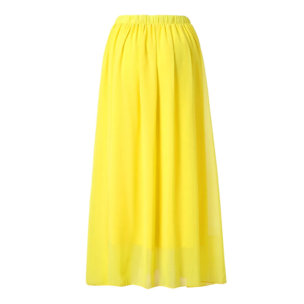 JAYCOSIN летняя юбка женская модная весенняя Летняя Повседневная Однотонная юбка миди шифоновая юбка свободная повседневная юбка - Цвет: Yellow