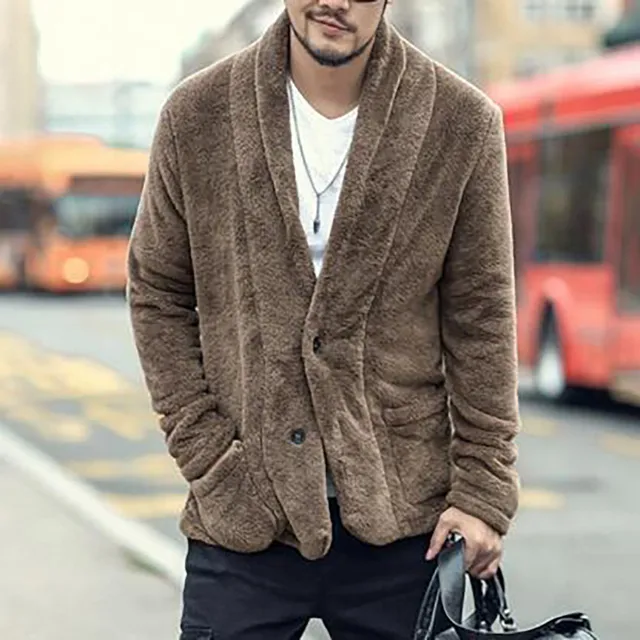 Men Winter Warm Teddy Bear Long Sleeve Fleece Jackets Oversize Outwear