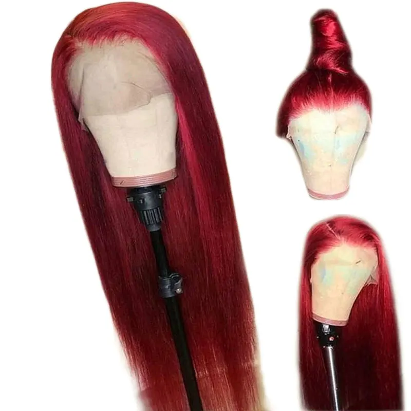 

Red Lace Front Human Hair Wigs Pre Plucked 13X6 Deep Part Brazilian Remy 99j Burgundy Glueless Wig For Black Women 150% Density