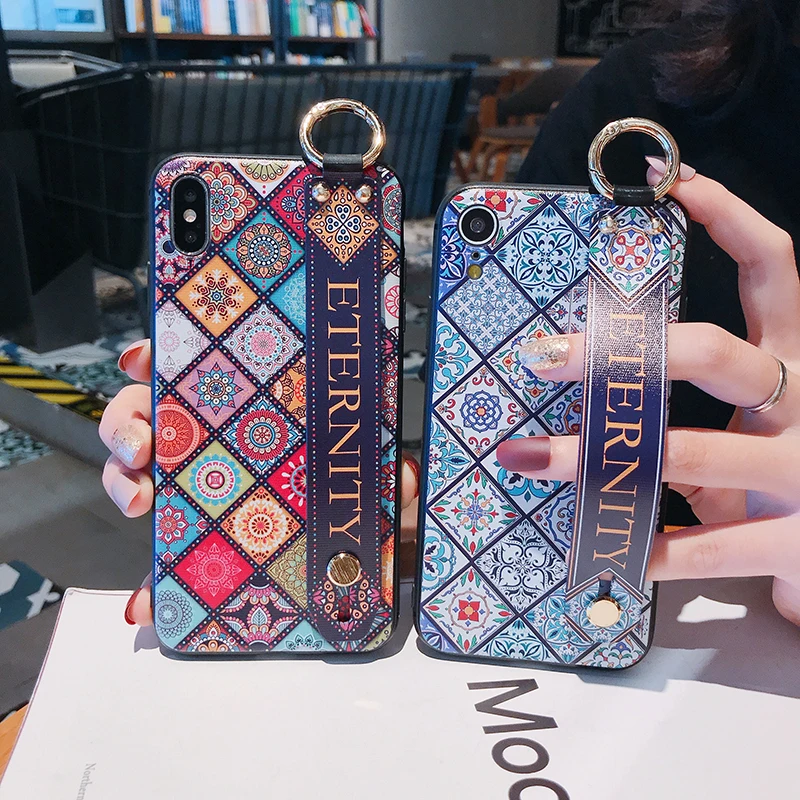 

Wrist strap cases for Huawei P30 P20 Mate20 Pro Lite Flower frosted back holder soft cover for Honor V20 Pro Nova 3 3i 3e 4 4e