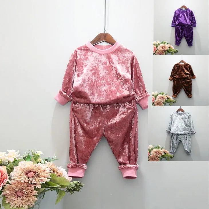 

Kids Clothing Set Outfits Spring Fall Baby Girl Hoodies Gold velvet + Sport Causal Pants Two Piece Set Top and Pants Sport Suit
