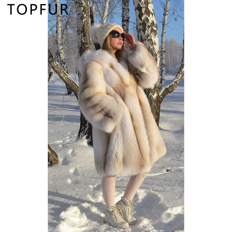 

TOPFUR Luxury Real Fox Fur Coat For Women Natural Russia Fox Fur Jacket With Hood Thick Warm Luxurious Real Fur Jac
