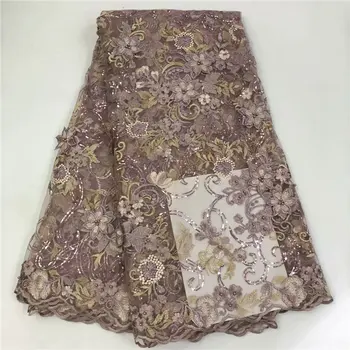 

2019 latest pink sequins french lace fabric high quality nigerian tulle lace fabric for luxury evening dresses