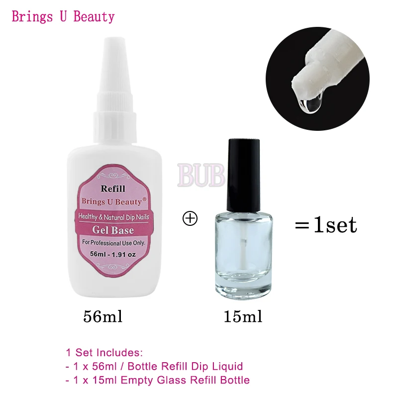 

56ml/1.91oz Refill Gel Base Top Activator + 15ml Empty Glass Refill Bottle for Dipping Powder Pre-Bond Liquid No Lamp Cure