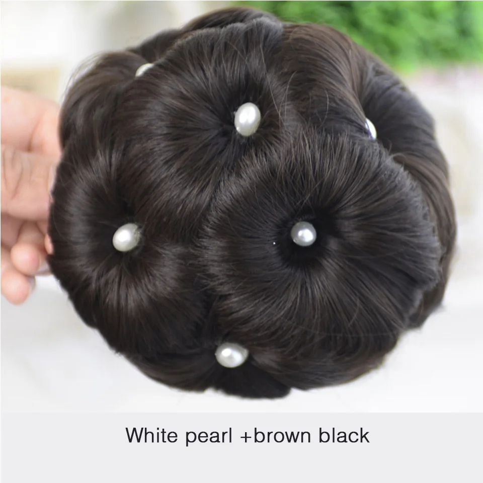 DIFEI волос для женщин жемчуг кудрявый шиньон волос булочка пончик клип в шиньон синтетический высокая температура волокно шиньон - Цвет: White brown black