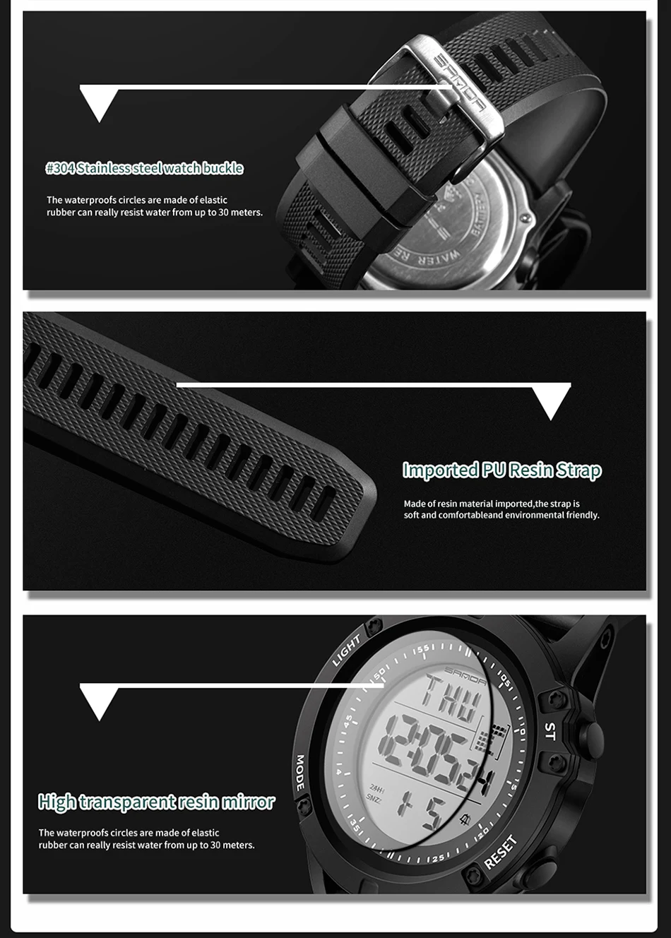 SANDA 372 Free Shipping Sport Men Watches Waterproof Running Led Electronic Digital Mens Wristwatch Relogio Masculino Hodinky (12)