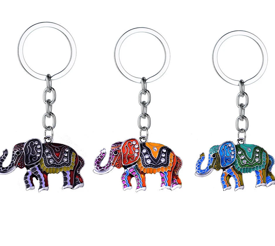 

Elephant Keychains Enamel Crystal Lucky Elephants Key Chains Pendant Charm Keyring Jewelry Gift