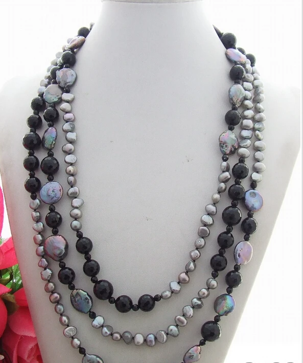 

Jewelr 005751 Excellent! 73" Pearl&Onyx Necklace