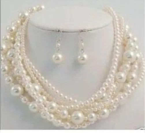 

80" 7 TO 12MM SOUTH SEA PERFECT ROUND WHITE PEARL NECKLACE EARRING