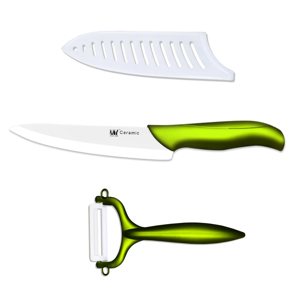 Ceramic Knife Set With Peeler 7 Inch White Blade Green Handle