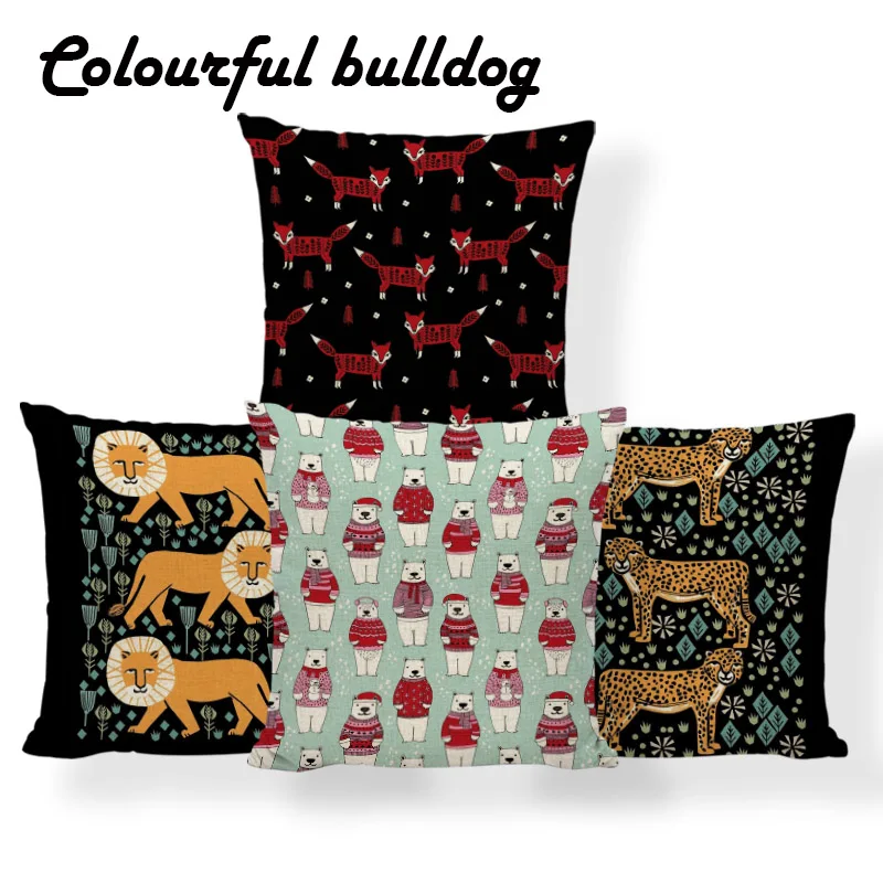 Flamingo Penguin Fox Cat Cushion Cover Tiger Forest Lion Pillow Case Bird Flower Car Home Decor Throw Pillow Cushion 17X17 Linen