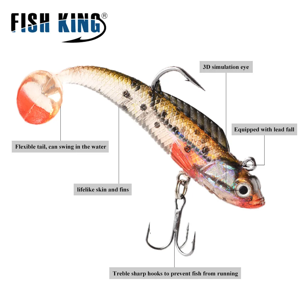 FISH KING 1PC 8/10CM 9g/21.5g Soft Bait Jig Fishing Lure With Lead Head Fish Swimbait Treble Hook Fishhook Fishing Tackle FISH KING 1PC 8/10CM 9g/21.5g Soft Bait Jig Fishing Lure With Lead Head Fish Swimbait Treble Hook Fishhook Fishing Tackle