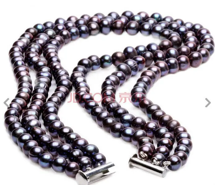 

stunning triple strands7-8mm tahitian black red pearl necklace18