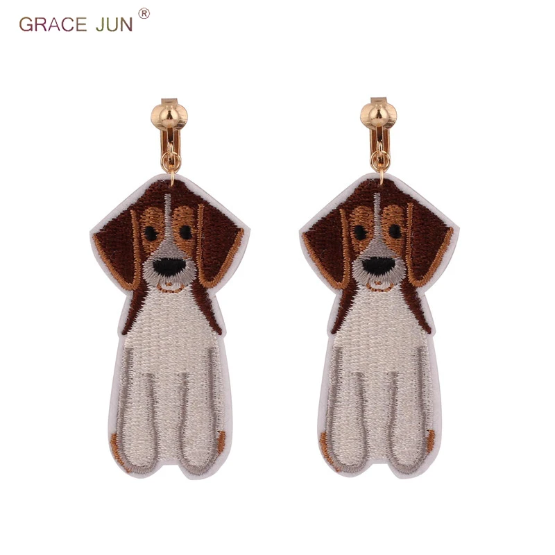 

Handmade Big Dog Cloth Clip on Earrings Without Pierced for Women Fashion Luxury Animal No Hole Earrings Anti-allergy Bijouterie