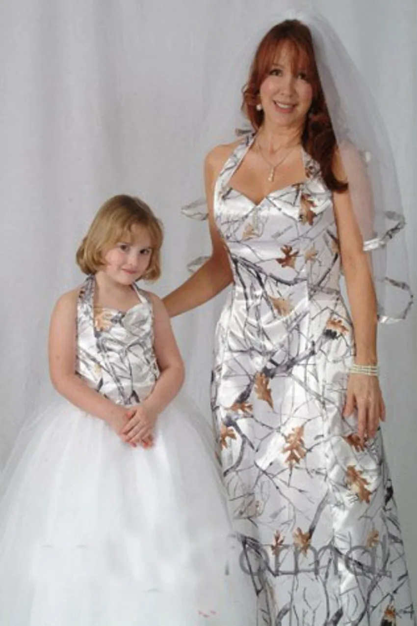 Halter True Timber White Camo Flower Girl Dresses 2016 High
