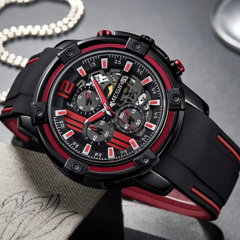 Relojes 2019 MEGIR часы для мужчин Роскошный хронограф силиконовые водонепроницаемый