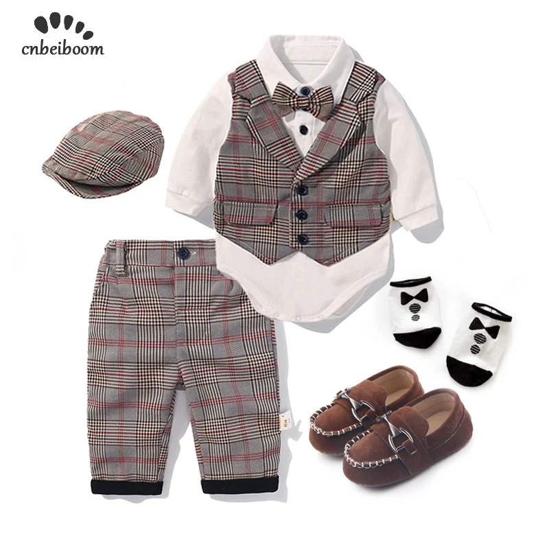Goede Peuter Jongens Kleding Set 2019 Lente Baby katoen plaid Kinderen Kid Kleding Suits 5pcs verjaardagsfeestje Kostuum 1 2 3 jaar Gift