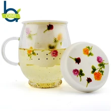 Обр стекло+ керамические цветочные чайные кружки заварочный чайник с фильтром и крышкой ситечко для листьев чайная Кофеварка кофейная кружка креативный подарок чашки