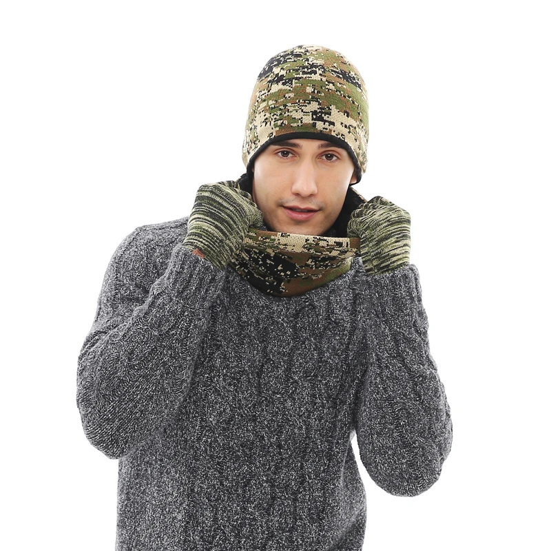 2018 для мужчин женщин зимние шапки шарфы для Прихватки мангала комплект бренд 3 шт. Толстая вязаная шапка шарф мужской женски