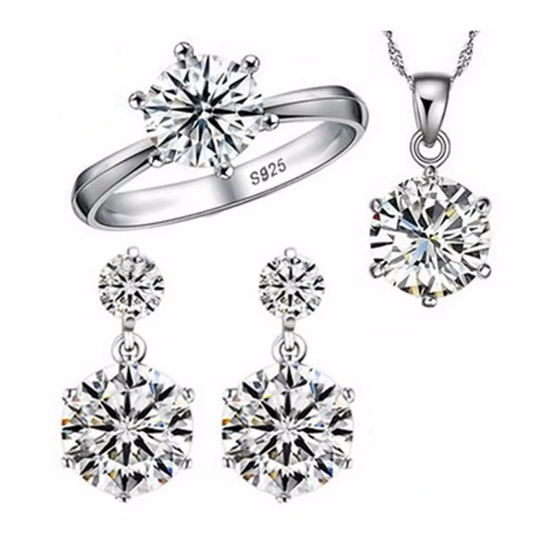 Hot-Sale-925-Sterling-Silver-Bridal-Jewelry-Sets-1-Carat-Cubic-Zircon-Diamond-Ring-Necklace-Earrings