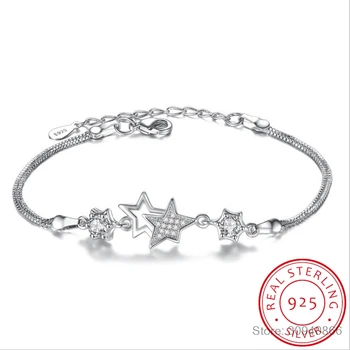 

Hot Fashion 925 Sterling Silver Bracelets & Bangles Zirconia Crystal Star Peach Blossom Flower pulseira feminina S-B30