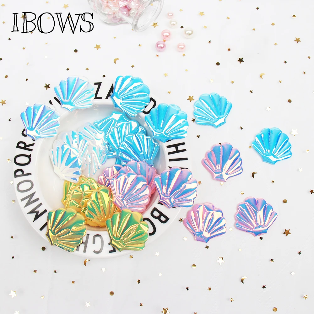 

IBOWS 40pcs Mixed Shell Appliques Single Side Mirror Leather Patches DIY Headdress Clips Accessories Toy Scrapbooking Sticker