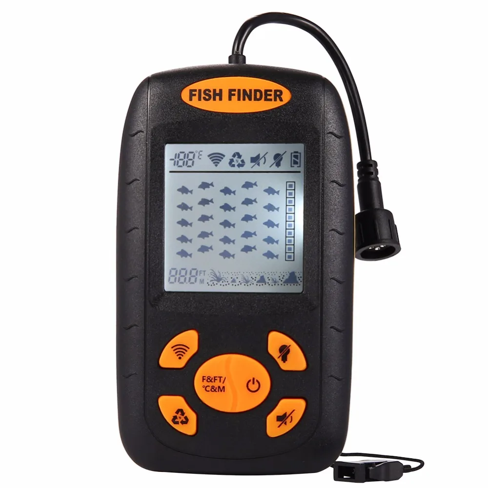 

Lumiparty Portable Fish Finder, Water Depth & Temperature Fishfinder with Wired Ultrasonic Sensor Transducer and LCD Dispaly