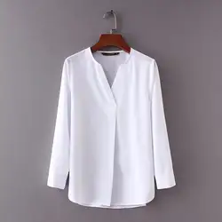 Европейский стиль Для женщин v-образным вырезом шифоновая рубашка ПР Офисные женские туфли блузка белого цвета элегантные аккуратные Топы