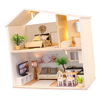 

1/24 Dollhouse Miniature DIY House Kit Romantic Room with Furniture for Valentines Gift (Light Time)