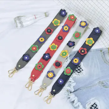 

2 Style Colorful Fashion flower handbag strap PU Leather Shoulder Strap obag Widening bag strap bag accessories christmas gift