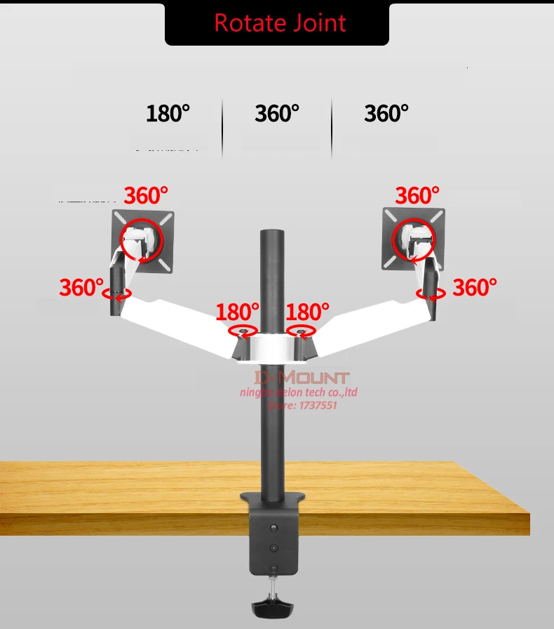 DLM-TS102D, белая сталь, поворот на 360 градусов, полное движение, 10-27 дюймов, двойной монитор, настольная подставка, двойной компьютерный стол, поддержка ПК, кронштейн для компьютера