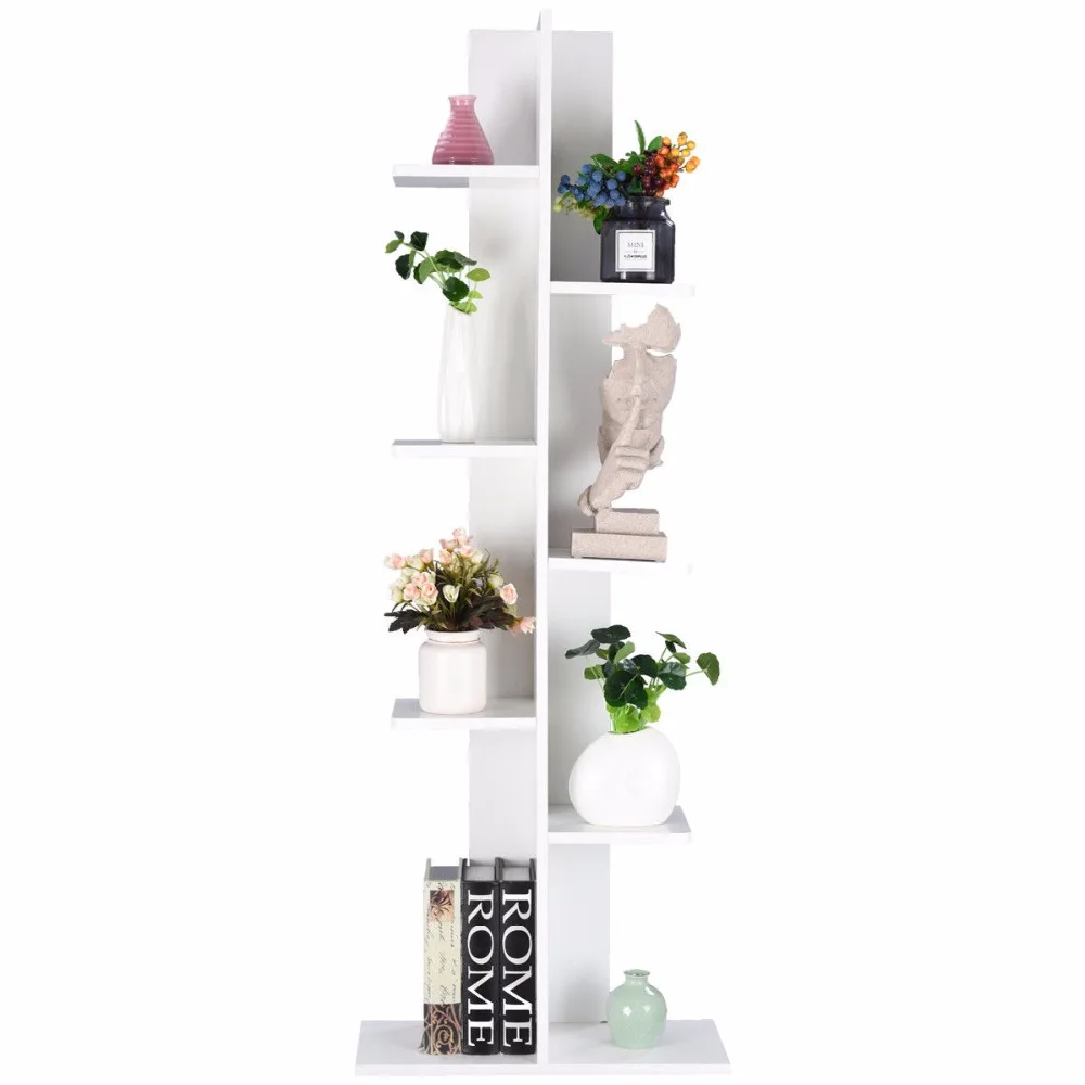 Giantex مفتوحة مفهوم خزانة مصنع عرض الرف رف التخزين حامل خشبي أثاث غرفة المعيشة البيضاء HW57374WH Giantex مفتوحة مفهوم خزانة مصنع عرض الرف رف التخزين حامل خشبي أثاث غرفة المعيشة البيضاء HW57374WH