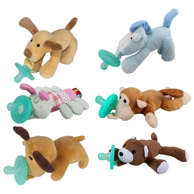 Cartoon Infant Baby Silicone Pacifiers with Plush Animal Toy