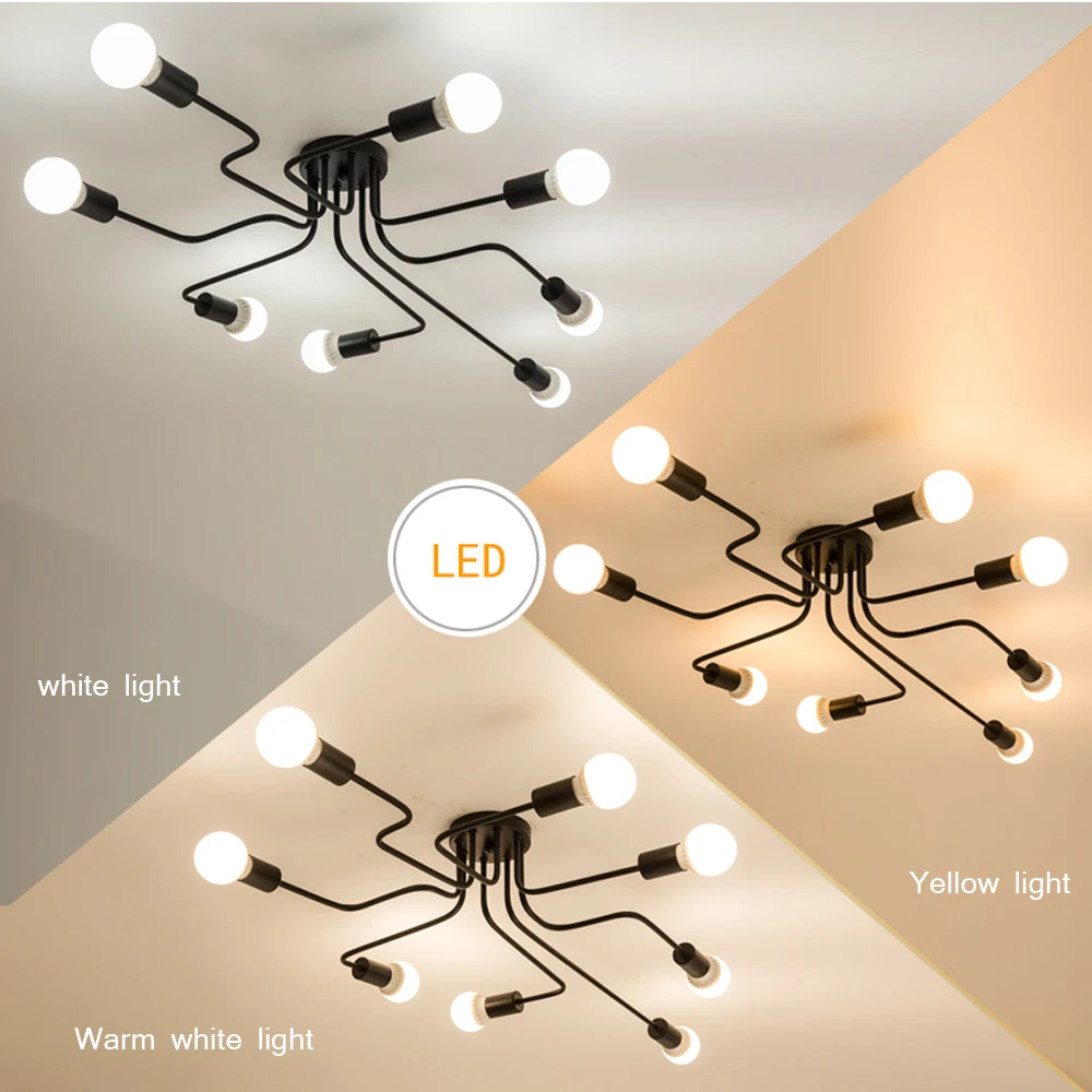 4/6/8 Винтаж подвесные светильники несколько стержня кованого железа потолочный светильник E27 лампы Гостиная потолочные люстры для дома осветительных приборов