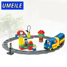 UMEILE Brand 51 PCS Original Track Electric font b Train b font School Bus Conductor Boy