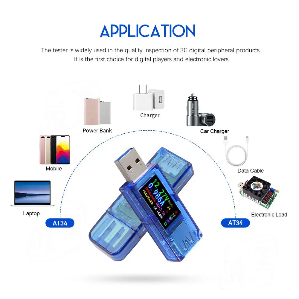 

THGS RD AT34 USB 3.0 color LCD Voltmeter ammeter voltage current meter multimeter battery charge power bank USB Tester