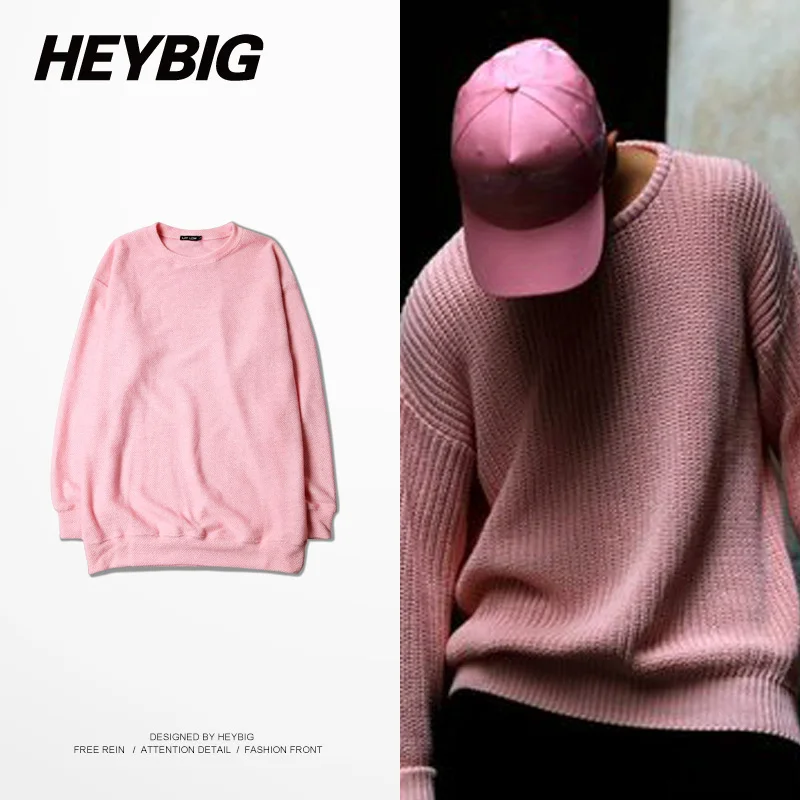GD Same Paragraph Sweaters 15FW Heybig Brand Retro Pink Knit Sweater Hiphop OVERSIZE Korean High Street
