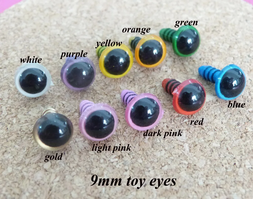 9mm coloful toy eyes plastic safety eyes with white washer for DIY doll  aessories---500pcs/lot