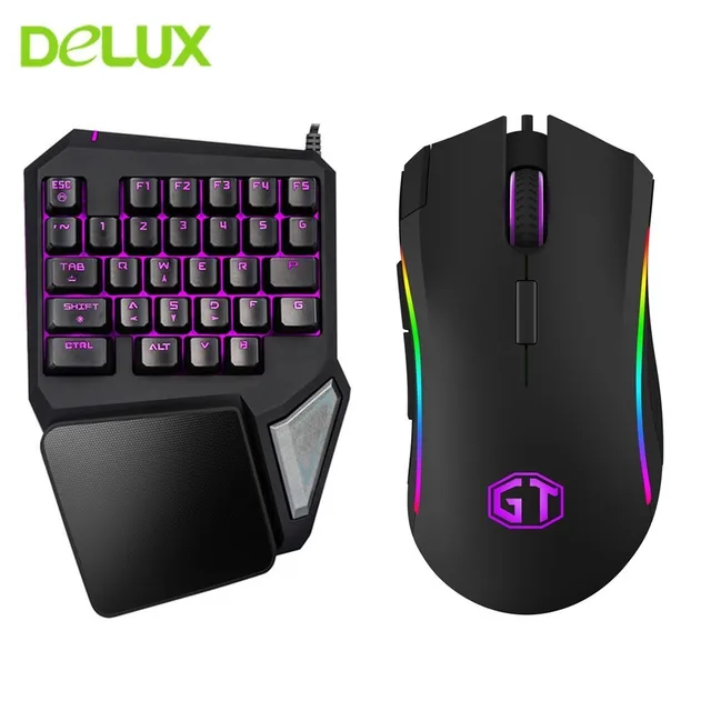 Special Offers Delux Wired T9 Pro Single Hand Gaming Keyboard with M625 PMW3360 Game Mouse Combo RGB Colorful Backlight For PC Laptop Desktop